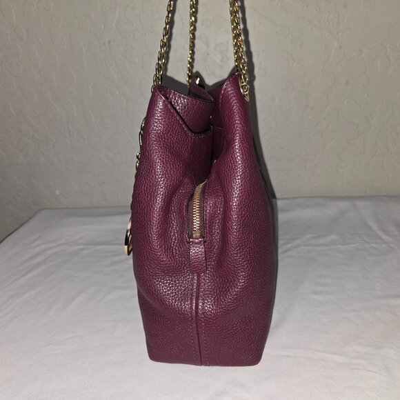 Michael Kors Jet Set Large Gold Chain Plum Grain Leather Shoulder Bag Tote - Picture 4 of 16